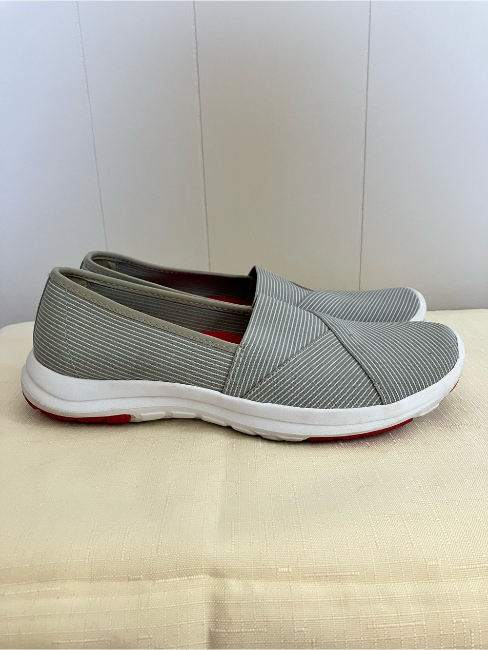 L.L. Bean Women's Gray Slip-On Athletic Shoes with Red Accents